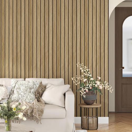 197x23.6 GRAY Wood Slat Wall Panels Self Adhesive Acoustic Slat Wall Paneling Peel and Stick Wood Panels Flexible Wooden Slats Wallpaper Roll for Interior Walls Decor Bedroom Living Room