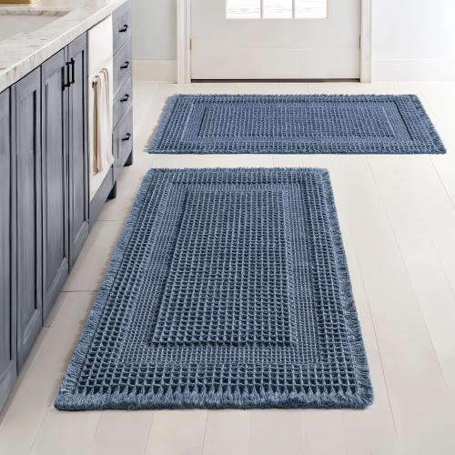 MIULEE Set of 2 Waffle Bathroom Rugs Blue Boho Bath Mat 18x30 in