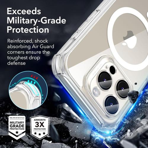 ESR for iPhone 15 Pro Max Case, Compatible with MagSafe, Full-Body Military-Grade Drop Proof Case for iPhone 15 Pro Max with Built-in 9H  Tempered Glass Screen Protector, Clear