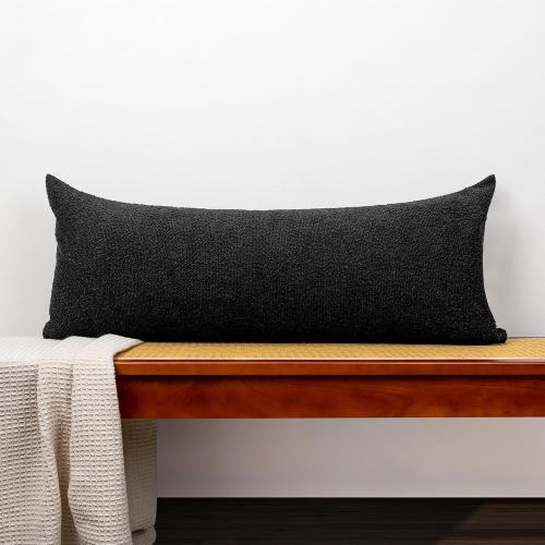 14x36 inch Boucle Lumbar Pillow Cover, Black Woven Texture Neutral Long Pillow Cover Breathable Cushion Case for Couch Sofa Bed Living Room Home Decor (Cover Only)