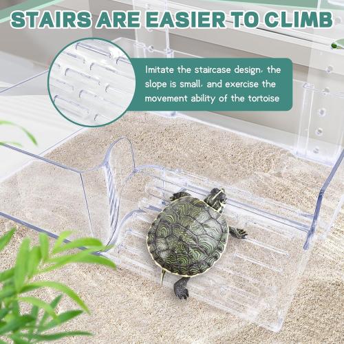 PINVNBY Hanging Turtle Basking Platform Adjustable Floating Turtle Dock with Guardrail and Ramp Acrylic Transparent Basking Platform for Aquatic Turtles Tortoise Tank Accessories Decor (Medium)
