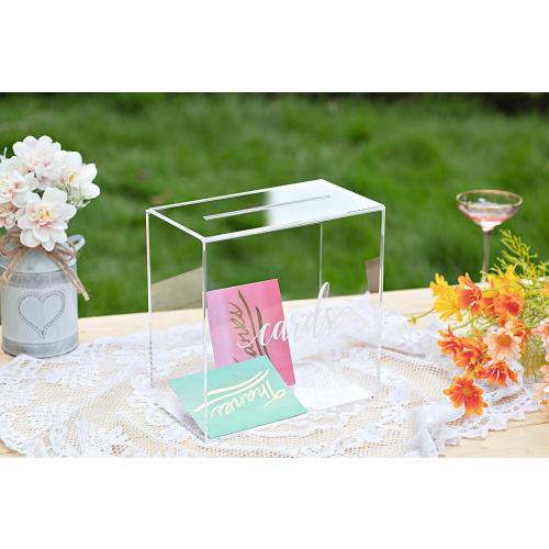 UNIQOOO Clear Acrylic Card Box w/Slot, Thick DIY Wedding Box Blank White Print, Large 10x10x5.5 in, for Reception Decoration Fundraiser Money Box Election Ballot Graduation Keepsake Party Favor