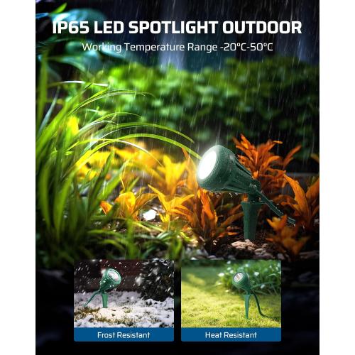 DEWENWILS 120V Spotlight Outdoor, 500LM Waterproof LED Spot Light with 3 Extra Lenses (Red Yellow Green), Landscape Lighting for Holiday, Trees, Flag, 5FT Extension Cord, UL Listed