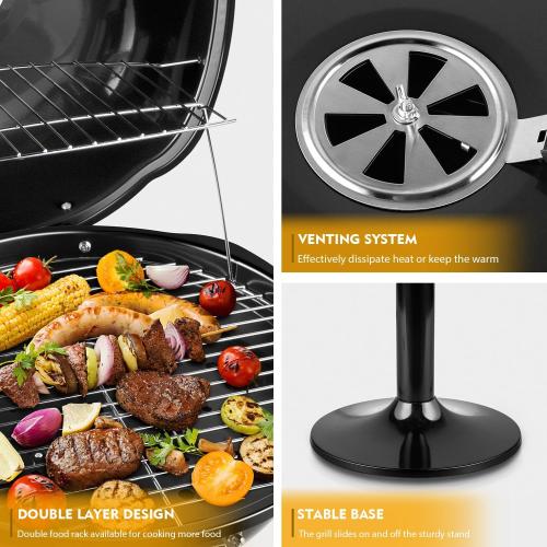 Electric Grill, Techwood Indoor/Outdoor Electric BBQ Grill, 1600W Portable Removable Stand Grill with Adjustable Heat & Drip Tray, Double Layer Design for Party, Patio & Backyard (Black)