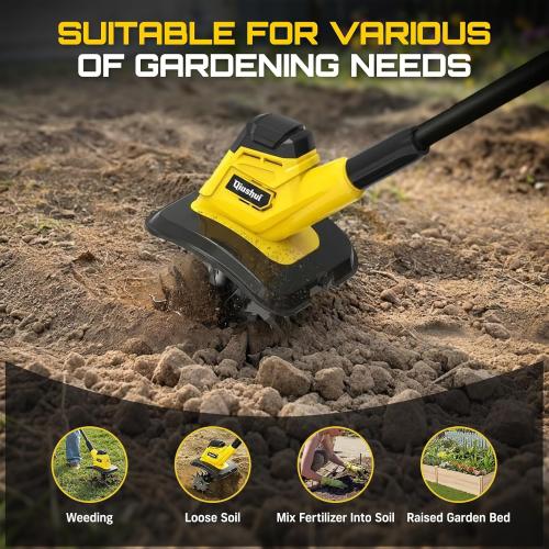 Cordless Garden Tiller Cultivator Compatible with Dewalt 20V MAX Battery, 360 RPM Electric Rototiller, 48 Steel Tines, 9.0 Tilling Width, 6.6 Depth, Rotary Tiller for Lawn/Gardening/Soil(Tool Only)