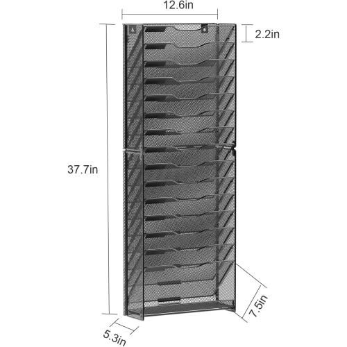 samstar 16 Tier Wall File Organizer Hanging Wall File Holder Wall Mount Paper Folder Organizer, Magazine Rack, Mesh Made,Black