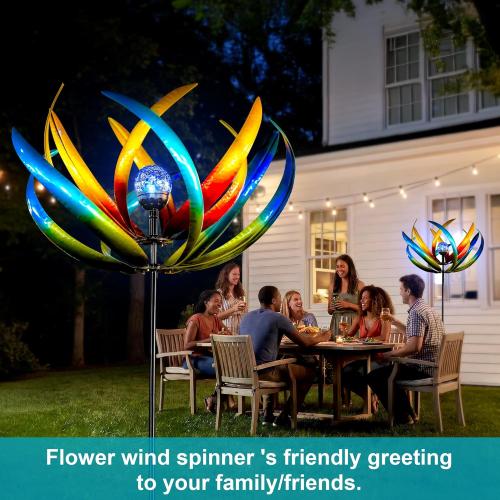Large Solar Wind Spinners for Yard and Garden-82.6 Inch 360° Metal Wind Sculptures Outdoor Clearance Kinetic Windmills with Multi Color Led Glass Ball
