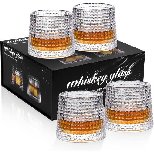 AFN Whiskey Glasses Set of 4, Rocks Glasses, 8 oz, Old Fashioned Clear Glassware with Luxury Gift Box for Scotch, Bourbon, Liquor, Brandy, Rum and Cocktail Drinks at Home Bar (Diamonds Style)
