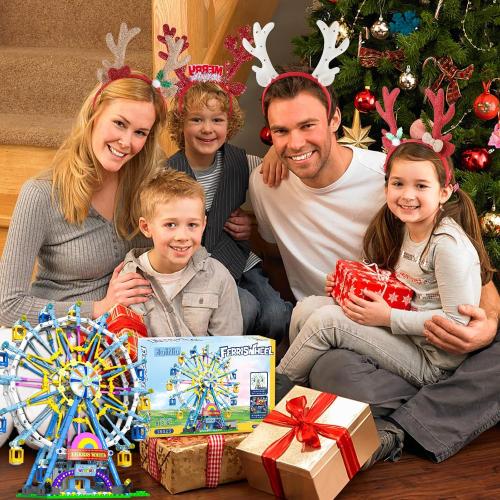 2025 Newly Upgrade Ferris Wheel Building Set with Fairy Light, Two-Way Rotating Ferris Wheel Building Blocks Set of 813 PCS, Amusement Park Model Kit for Kids Ages 8 , Ideas Gift for Boys and Girls
