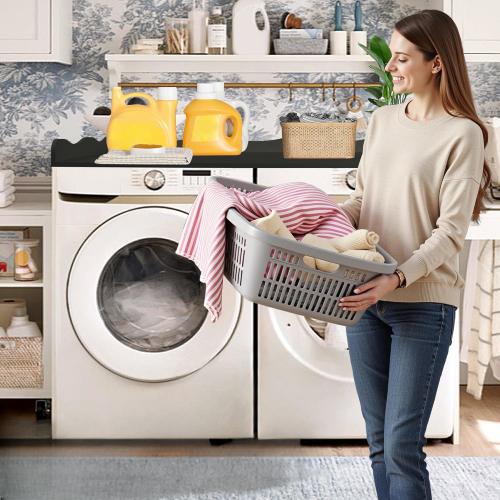 Washer Dryer Countertop,54''X27.6'' Wave Edge Wood Shelf Topper with Anti-Slip Patches,Laundry Room Washer and Dryer Laundries Hamper Counter Storage Organization (Black)