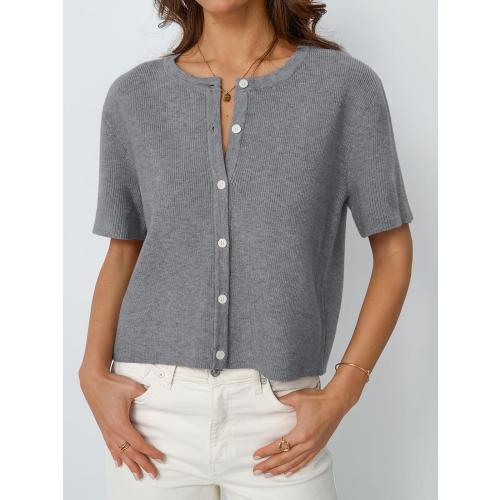 LILLUSORY Short Sleeve Cardigan Sweaters for Women 2025 Summer Cropped Button Up Sweater Tops Casual Shirt Y2K Outfits