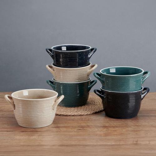 Pfaltzgraff Cauldron All-Purpose Soup Cereal Bowls, 6-Piece Set of 6-inch Stoneware Bowls in Teal, Blue, and Taupe - 30 oz Snack, and Serving Bowls