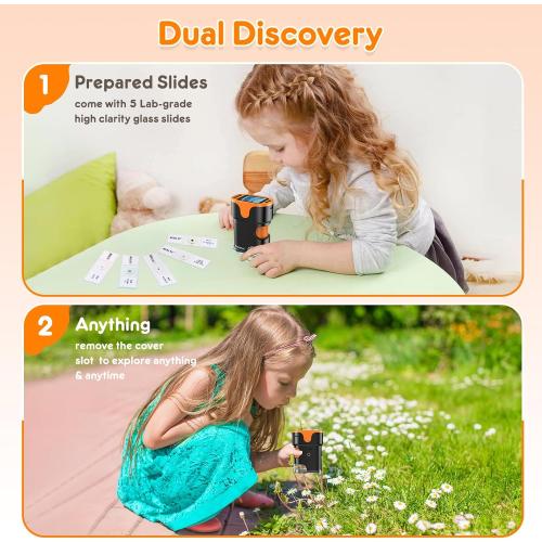 1000X Handheld Microscope for Kids 4K 2.0 Screen Rechargeable Mini Pocket Digital Microscopes w/Slides Kit Portable Edu Gift Age 4-6 8-12 Children Students