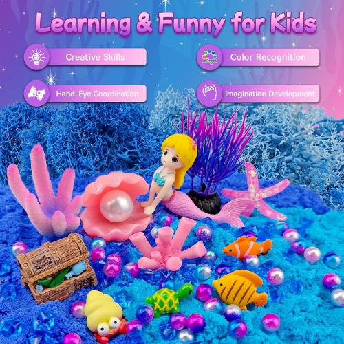 7july Mermaid Terrarium Craft Kit for Kids - LED Night Light Up & Remote Mermaid Birthday Gifts Toys for Girls Age 5 6 7 8 9 10 11 12 Year Old