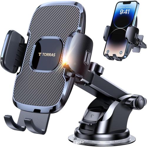 TORRAS Military-Grade Phone Holders for Your Car【96 LBS Strongest Suction】 Car Phone Holder Mount, Ultra-Durable Cell Phone Car Mount for Dashboard Windshield Vent for iPhone 17 16 15 14 13 Pro Max