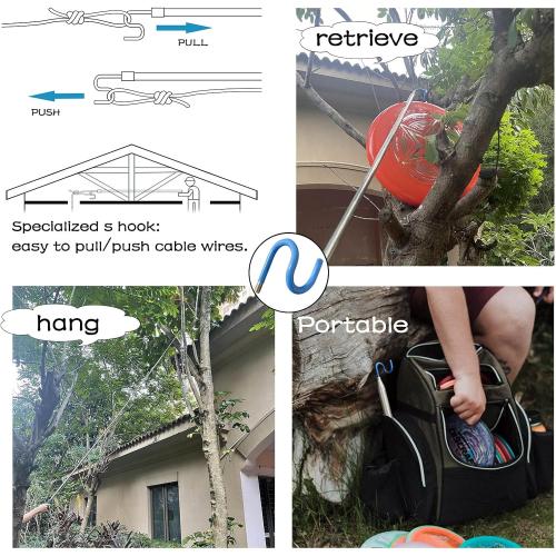 Blue 10 FT Telescoping Pickup Tool Magnetic Pole with Hook, Telescopic Push Pull Rod Wire Reacher Grabber Disc Golf retriever, Telescopic Magnetic Pick-Up Tool