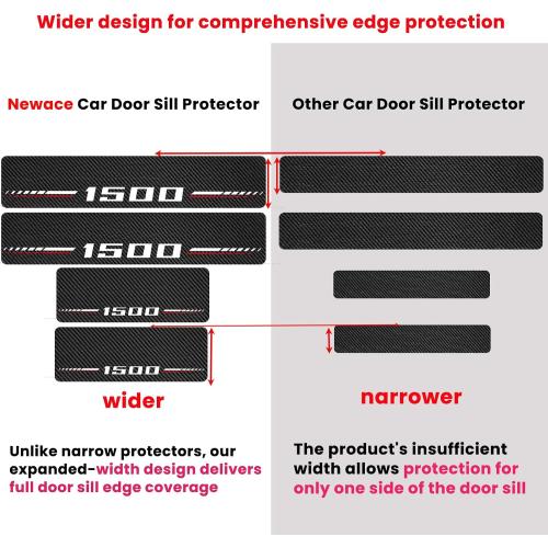 Car Door Sill Protectors Compatible with Dodge RAM 1500 Accessories- 4Pcs Door Entry Guard Scuff Sill Protector Plate- Carbon Fiber Anti-Scratch Sticker- Upgraded Full Coverage
