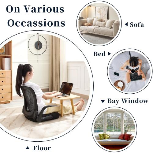Ergonomic Floor Chair Foldable - Adjustable Armrest & Mesh Back, Thick Cushioned Seat for Gaming Reading Meditation, Multi-Use for Living Room, Bed, Tatami