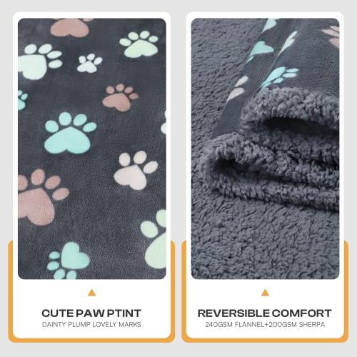 Luciphia Waterproof Pet Blankets Whith Paw Print for Couch Sofa Bed Cover, Liquid Pee Proof Soft Fluffy Dog Blanket Washable, Reversible Furniture Protection Puppy Cat, Bone, X-Large(57 x 65)