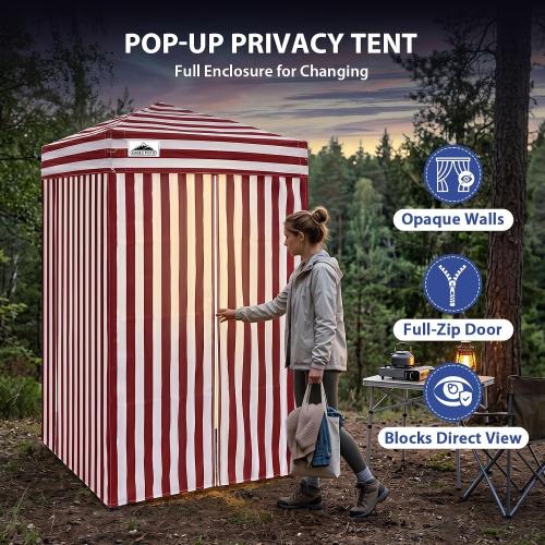 EAGLE PEAK 4x4 Pop Up Changing Tent, Outdoor Changing Room, Red/White | Pop Up Privacy Tent, Pool Cabana, Outdoor Shower Enclosure, Dressing Room, 250D Fabric, Instant Setup Compact Flex Frame