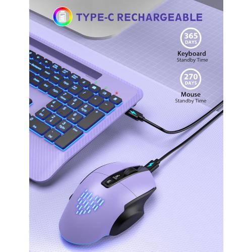 Wireless Keyboard and Mouse Backlits, Wrist Rest, LED Mouse, Rechargeable Ergonomic Keyboard with Phone Holder, Silent Light Up Combo for Computer, Mac, PC, Laptop, Chromebook (Black ? )