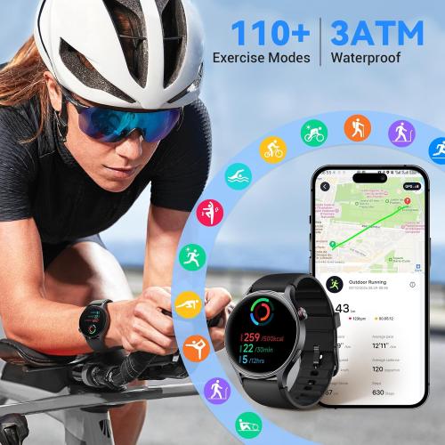 Black 1.3 Fitpolo Smart Watch for Men Women,1.3 AMOLED Touchscreen Fitness Tracker, Make/Answer Calls, Heart Rate SpO2 Monitor, IP68 Waterproof, Sleep & Activity Tracking Smartwatch for Android Phones iPhone