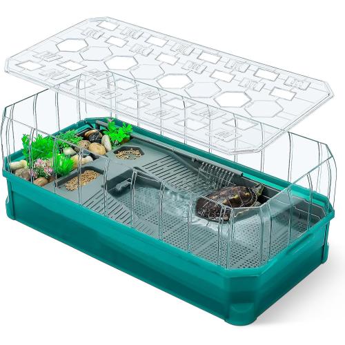 25.6×13×9.4'' Turtle Aquarium Turtle Tank with Filter-Rain Shower SPA Experience, Water Changes, and Ample Space for Activities-Suitable for Tortoises, Turtles, Hermit Crabs