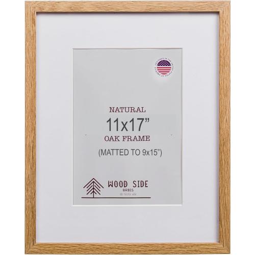 Oak Wood Picture Frames 11x17 with Mat for 9x15 - Natural Solid Wood Photo Frame Real Glass Wall Hanging