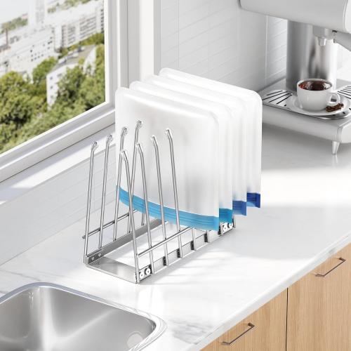Bag Drying Rack Organizer, Metal Stand for Reusable Ziplock & Silicone Storage Bags, Rustproof Kitchen Dryer，Silver