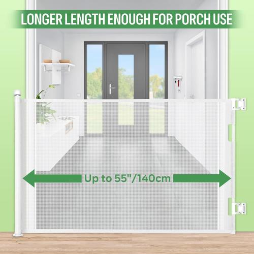 Retractable Baby Gate, Extra Wide Safety Kids or Pets Gate, 45”  Mesh Safety Dog Gate for Stairs, Indoor, Outdoor, Doorways, Hallways