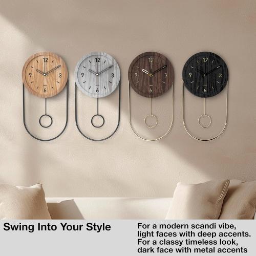 Driini Decorative Wall Clock with Pendulum (White) – Modern Wood, 3D Gold Numbers, Metal Frame – Small, Unique Wall Clocks for Living Room Decor or Bathroom - Battery Operated, Silent, Non-Ticking