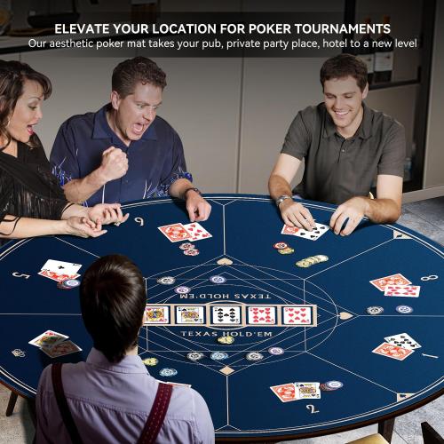 YUZPKRSI 47 Inch Round Poker Mat, Neoprene & Rubber, Texas Hold'em Poker Table Top Casino Card Games, Portable, Carrying Bag Included