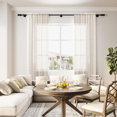 Guken Beige Sheer Curtains 84 Inch Length 2 Panels Sets for Living Room Bedroom 38 Inch Width Farmhouse Boho Drapes Light Filtering Pom Pom Curtains Tufted Semi Sheer Rod Pocket,Nature,W38xL84