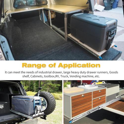 Heavy Duty Drawer Slides with Lock 32 Inch,3-Fold Full Extension Locking Drawer Slides 250 lbs Load Capacity Side Mount Ball Bearing Industrial Locking Rail 1 Pair(W:53mm, 32)