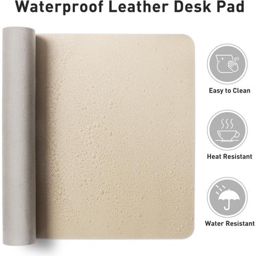 Aothia Leather Desk Pad Protector, Mouse Pad, Office Desk Mat, Non-Slip PU Leather Desk Blotter, Laptop Desk Pad, Waterproof Desk Writing Pad for Office and Home (Beige, 36 x 17)