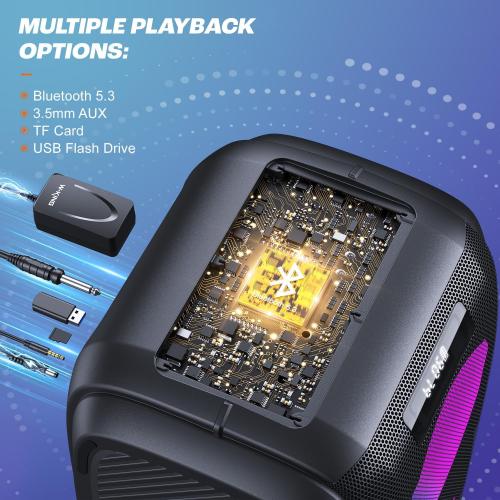 W-KING 270W Peak Party Speaker, Powerful Sound/Futuristic lightshow/12 Custom Deepest Bass/Massive 125dB 6.5''x2 Subwoofer/MIC&GTR in/USB/TF/AUX/IPX5 Waterproof Large Bluetooth Speaker (Black) ‼️unused‼️