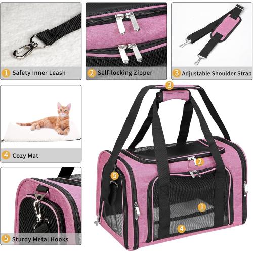 Soft-Sided Cat/Dog/Pet Carrier, Collapsible Pets Travel Carriers for Big Cats/Small Dogs with Shoulder Strap & Removable Mat, Mesh Puppy Carry Bag, Up to 25 Lbs (Pink)‼️light dirt‼️