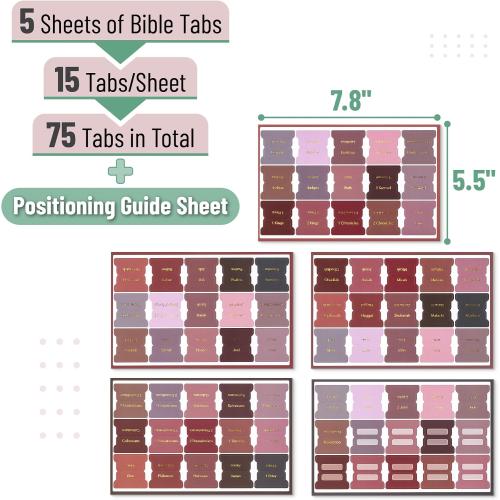 Mr. Pen- Bible Tabs, 75 pcs, Earth Tone, Gold Foil Embossed Lettering