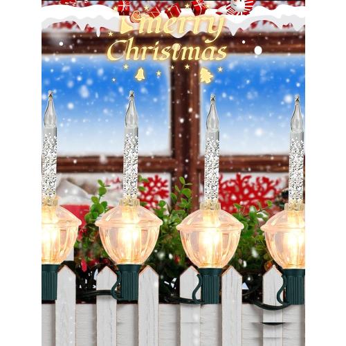 Abeja Christmas Silver Bubble Lights Set, 11 Ft Vintage Bubble Lights 8 Silver Glitter Bubble Bulbs(1 Spare), E12 Candelabra Base UL Listed for Christmas Tree Holiday House Lighting Decor- Green Wire