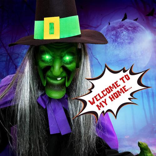 Size 12ft Halloween Decorations Outdoor - 12 Ft Animated Hovering Witch Animatronics Prop with Sound & Touch Activated Sensor - Spooky Scary Decor for Home Outside Garden Yard Lawn