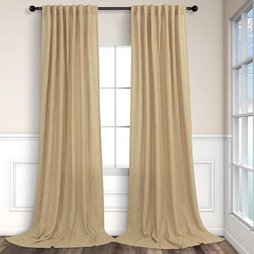 Burlap Color Curtains 84 Inch Length for Living Room 2 Panels Back Tab Pocket Primitive Drapes Flax Linen Country Cotton Light Filtering Sheer Tan Brown Curtains for Bedroom Farmhouse Decor 7 FT Long