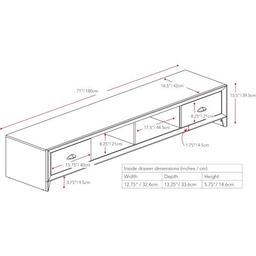 CorLiving Lakewood Modern Black Engineered Wood TV Stand with Drawers for TVs up to for Living Room and Bedroom - Large Low Media Storage, Entertainment Center