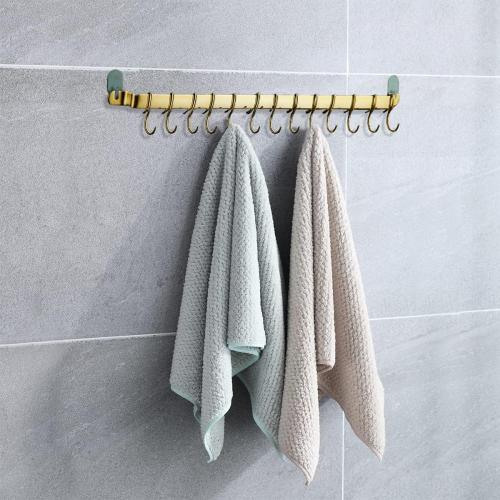 Kyraton Kitchen Utensil Rack, Kitchen Rack With Gold Titanium Plating,Rail Rack Organizer for Hanging Knives,Wall Mounted Gourmet Kitchen Rail with 14 Hooks
