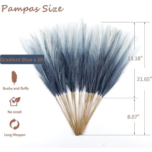 20Pcs Navy Blue Gradient and White Faux Pampas Grass Decor, 21.7 Pompas Grass Flower Arrangement and Vase Filler for Boho Home Wedding Decoration, Black
