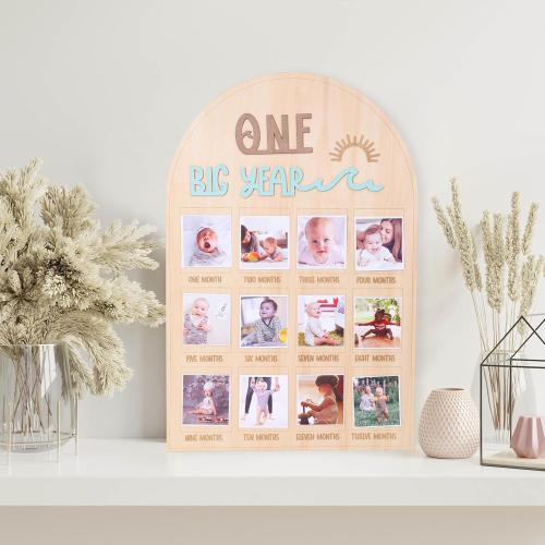 The Big One surf One Year Old Photo Board - My First Year Photo Display Wood Board, Wave Theme Monthly Milestone Photo Board, the Big One 1st Birthday Decoration, 12 Months Photo Frame