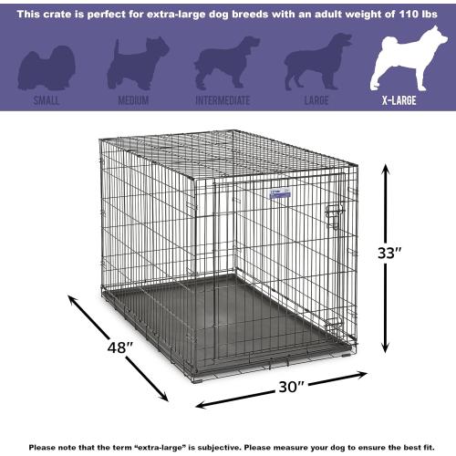 MidWest Homes for Pets 48-Inch iCrate Folding Dog Crate with Divider Panel, Leak-Proof Tray & Secure Latches – Metal Wire Kennel for XL Breeds – Portable, Durable & Easy to Assemble