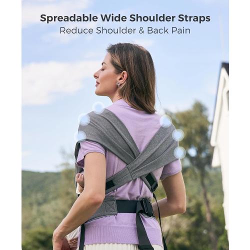 Momcozy Portable Baby Carrier – Compact & Lightweight, Adjustable for Travel, Fold & Go Convenient Storage Hip Pouch, Wide Shoulder Straps, Soft Skin-Friendly Fabric, for Babies 12–35 lbs (Grey)