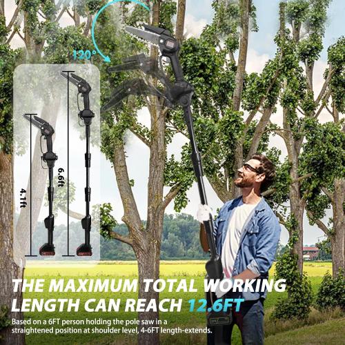 ALSO GO 2-in-1 Electric Pole Saws for Tree Trimming 4  6 Inch Mini Chainsaw Cordless with Extension Pole 12.6 FT Max Reach, 2×2.0Ah Battery Powered Pole Saw Tree Trimmer for Limb Branch Cutter