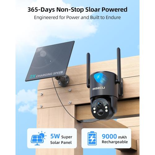 4G LTE Cellular Security Camera, 2.5K Solar Outdoor Cam Wireless Without WiFi Needed, 360° PTZ Live View Off Grid Camera, AI Motion Detection, Color Night Vision, Local/Cloud Storage