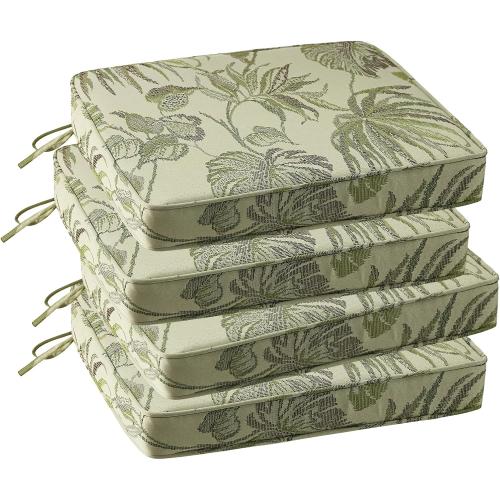 Size 18.5 x 16x 3 Color Green Outdoor Square Corner Seat Cushion, 18.5x16x3, Set of 4, Non Slip Seat Cushion Pads with Removable Cover for Patio Furniture, Garden Yard Lawn, Dark Green Vine